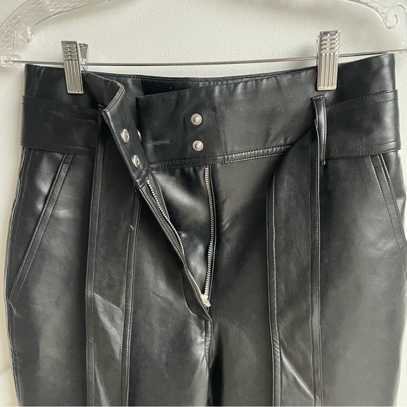 Aritzia Wilfred Black vegan Leather High-Waist Pants Tie-Front  stretchy size 6 - Picture 8 of 15